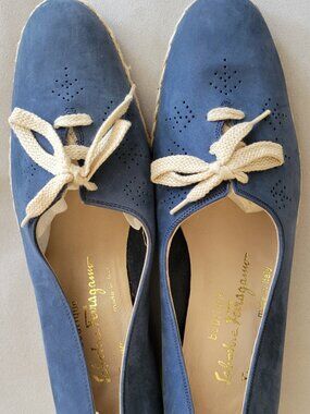 Salvatore Ferragamo Boutique Blue Suede Espadrille Wedge Shoes | Size 9.5B | Mad